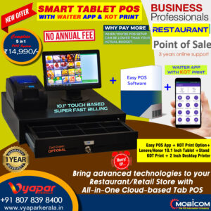 4 IN 1 LENOVO M10  10.1 INCH TOUCH BASED TABLET POINT OF SALE SYSTEM WITH 2 INCH HEAVY-DUTY PRINTER, ANDROID/IOS BILLING & ACCOUNTING APPLICATION AND 1 YEAR WARRANTY & TECHNICAL SUPPORT