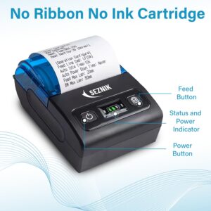 SEZNIK Mobile Wireless Receipt Printer 58 mm | Rechargeable Inkless Thermal Receipt Printer